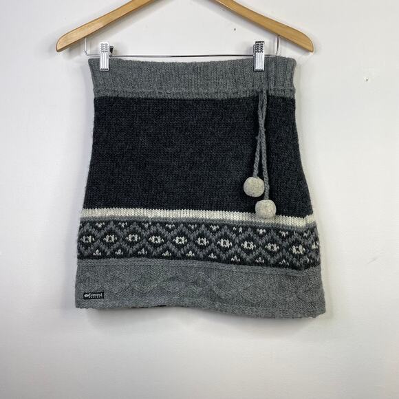 Everest Charcoal Gray Nordic Fair Isle Wool Pom Pom Knit Mini Skirt womens s m - Picture 2 of 13
